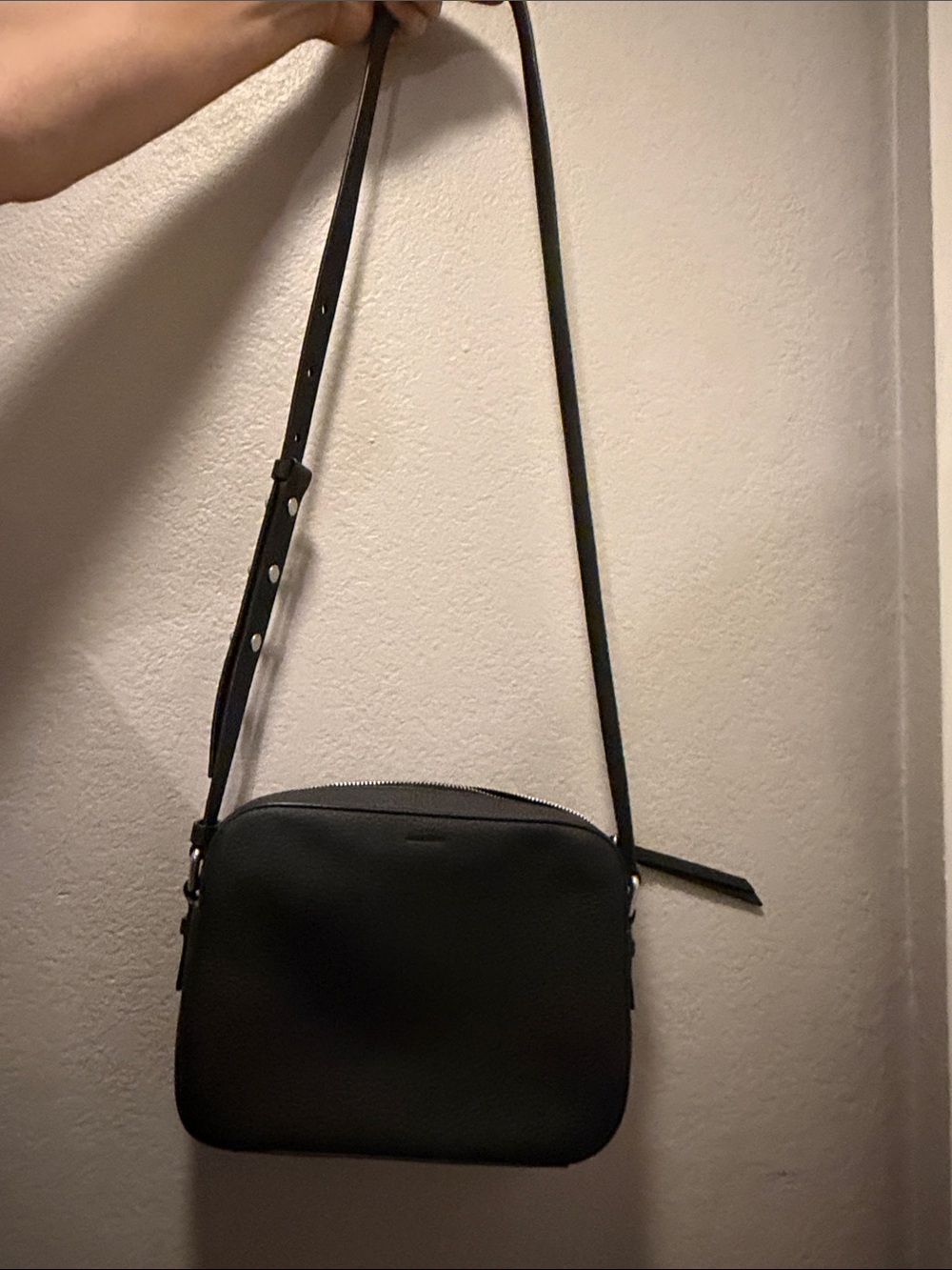 AllSaints Black Leather Crossbody Camera Bag